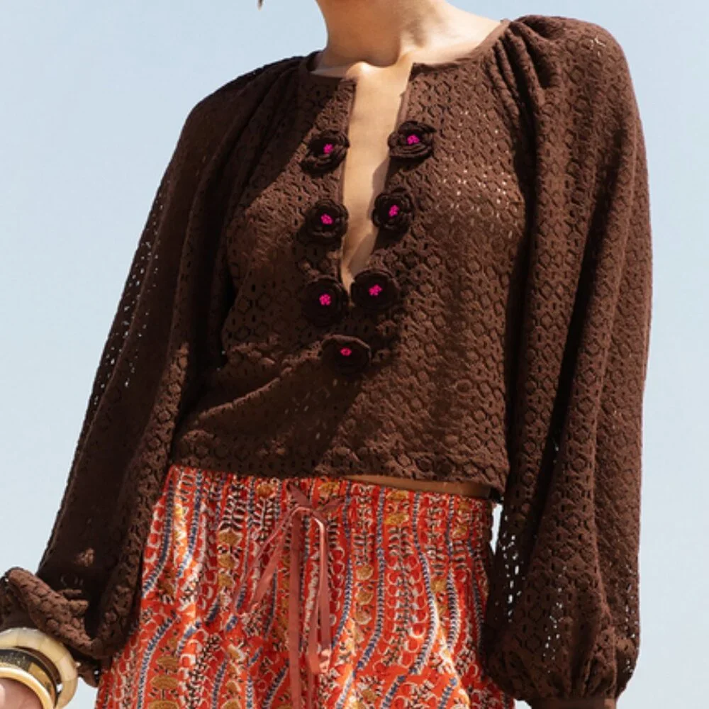 Alix of Bohemia Marlowe Cocoa Cotton Lace Top